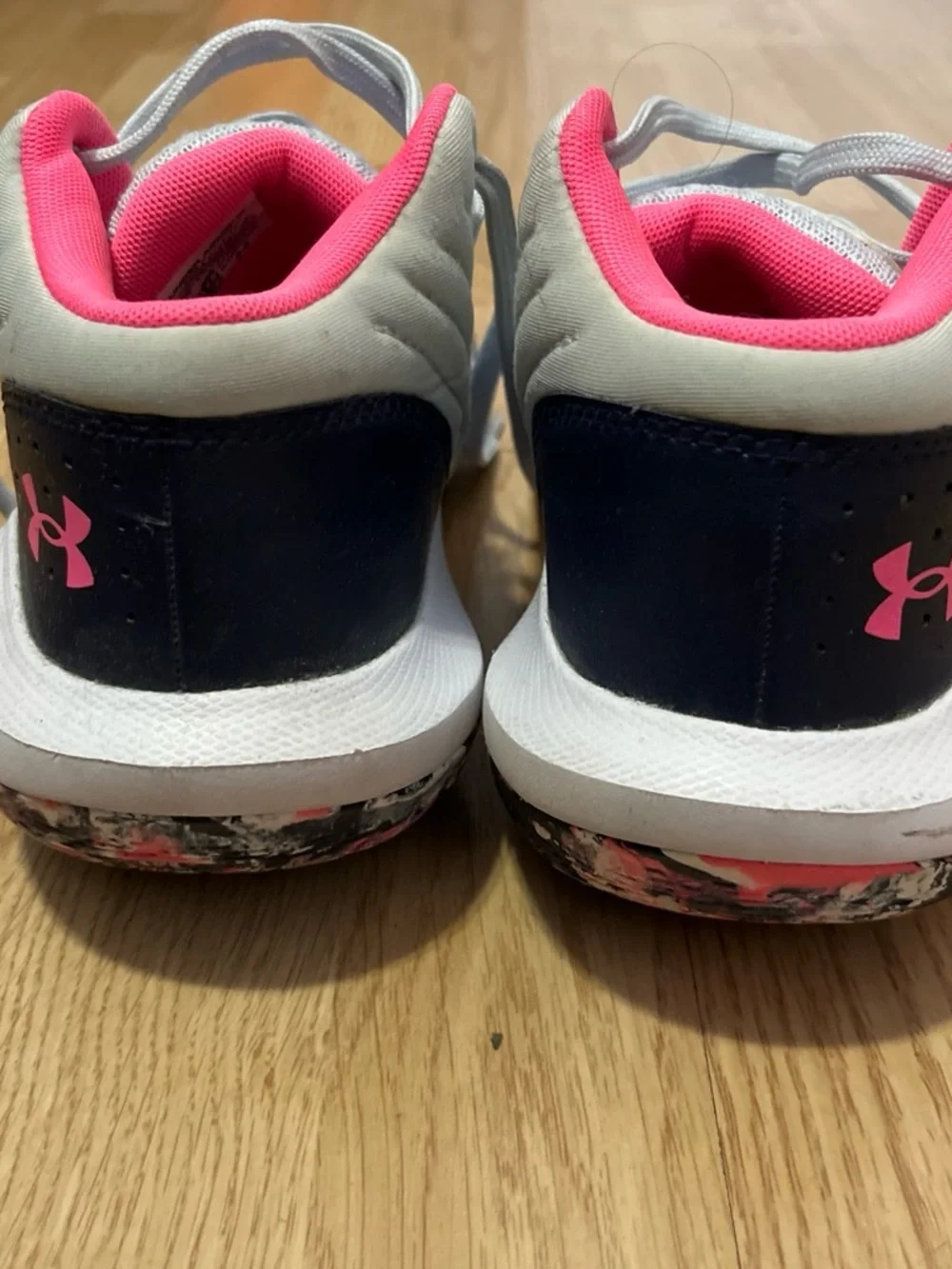 Under Armour kids Navy, Pink and White Athletic Sneakers